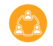 Orange circle with white torsos showing people are connected.