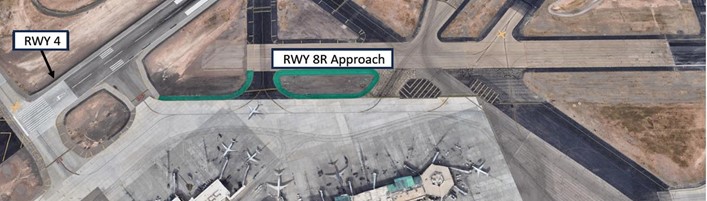 Image shows Hot Spot risk at ELP. RWY 8R approach considered active, do not proceed on or cross without ATC clearance especially when taxiing to RWY 4 via the terminal ramp