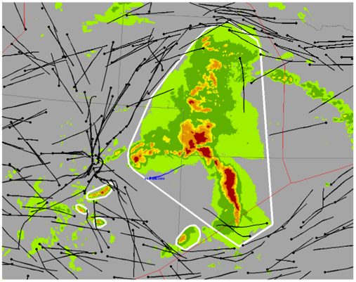 Example of aircraft avoiding a strong thunderstorm.