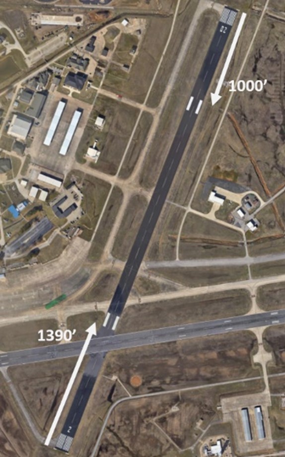 Illustration of Runway two  touchdown zone aiming point marking and its location further down the runway than normally encountered.