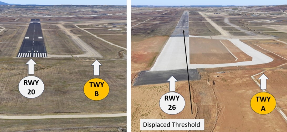 Pictures of views on final and how Runways and Taxiways appear next to each other..