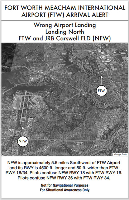 Picture of KFTW Arrival Alert Notice for Wrong Airport Landing.