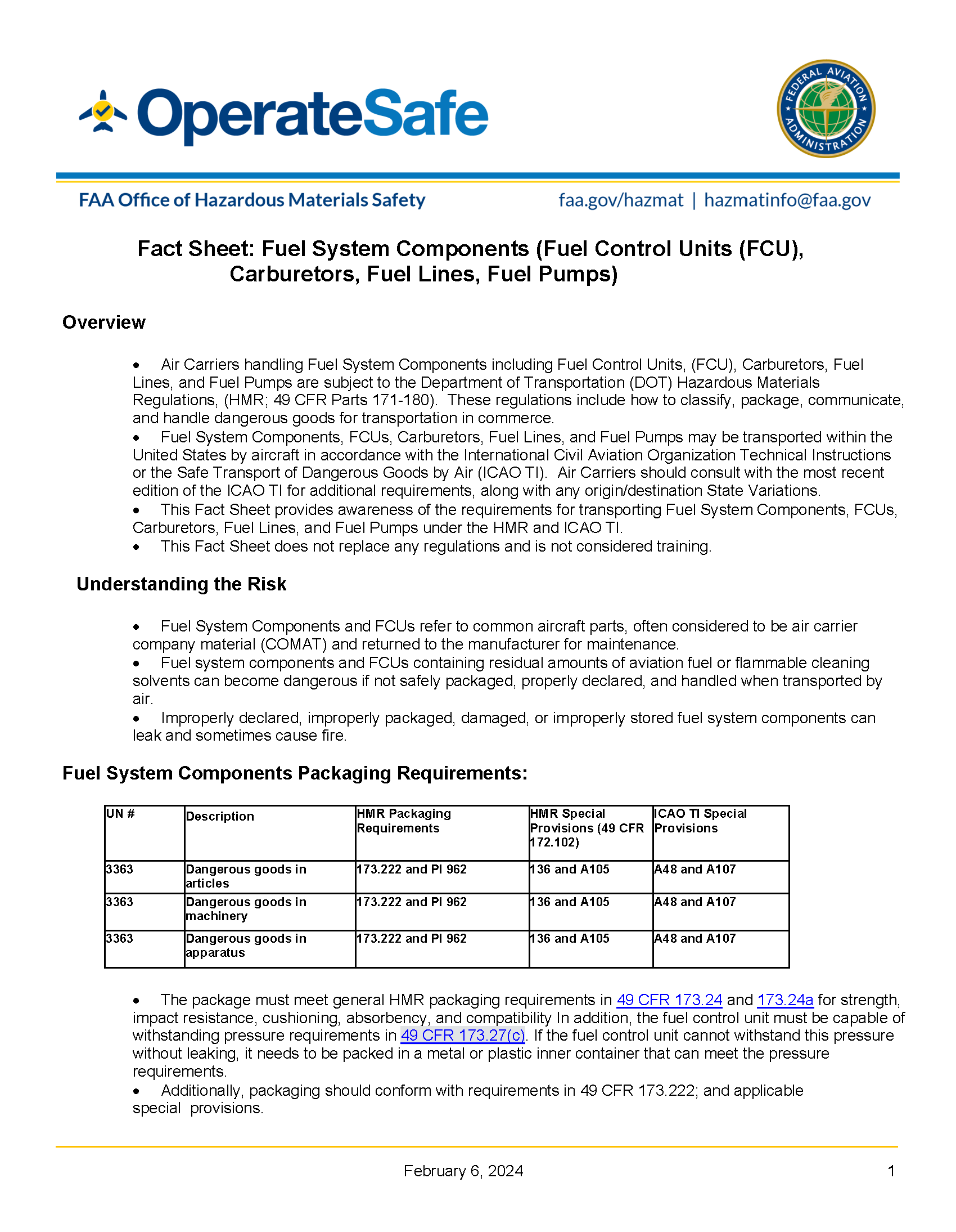 hazmat fact sheet fuel control units