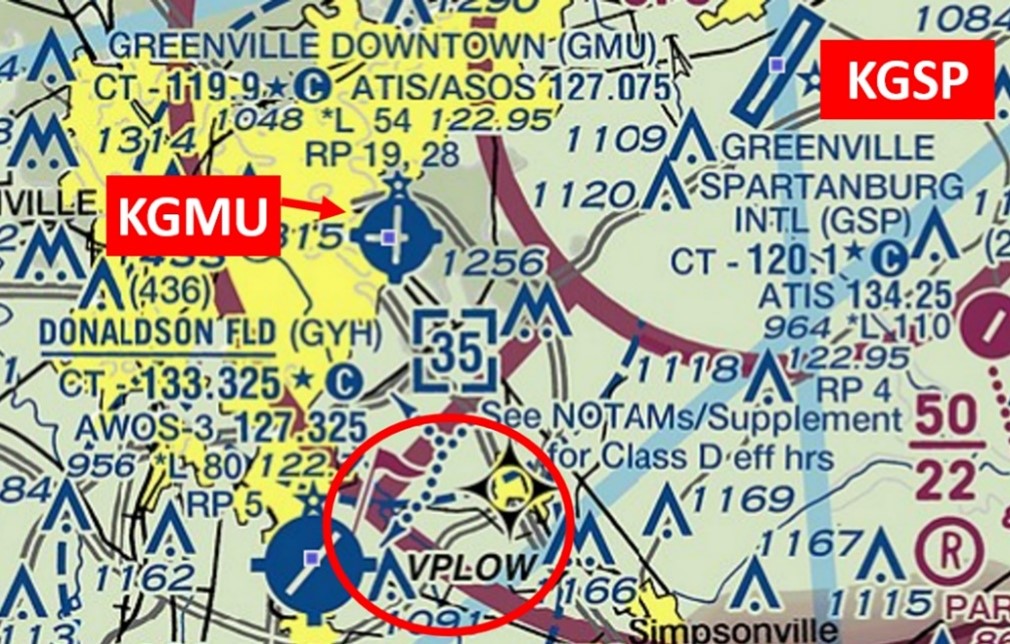Illustration of portion of Sectional Chart depicting the location of VFR Waypoint VPLOW.