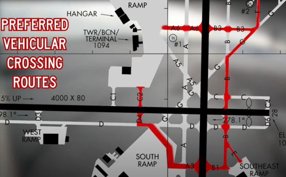 Illustration of Preferred Vehicular Crossing Routes at Greenville Downtown Airport