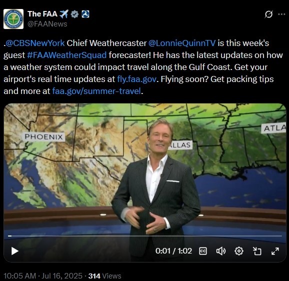 screenshot of X post guest weatherman Lonnie Quinn