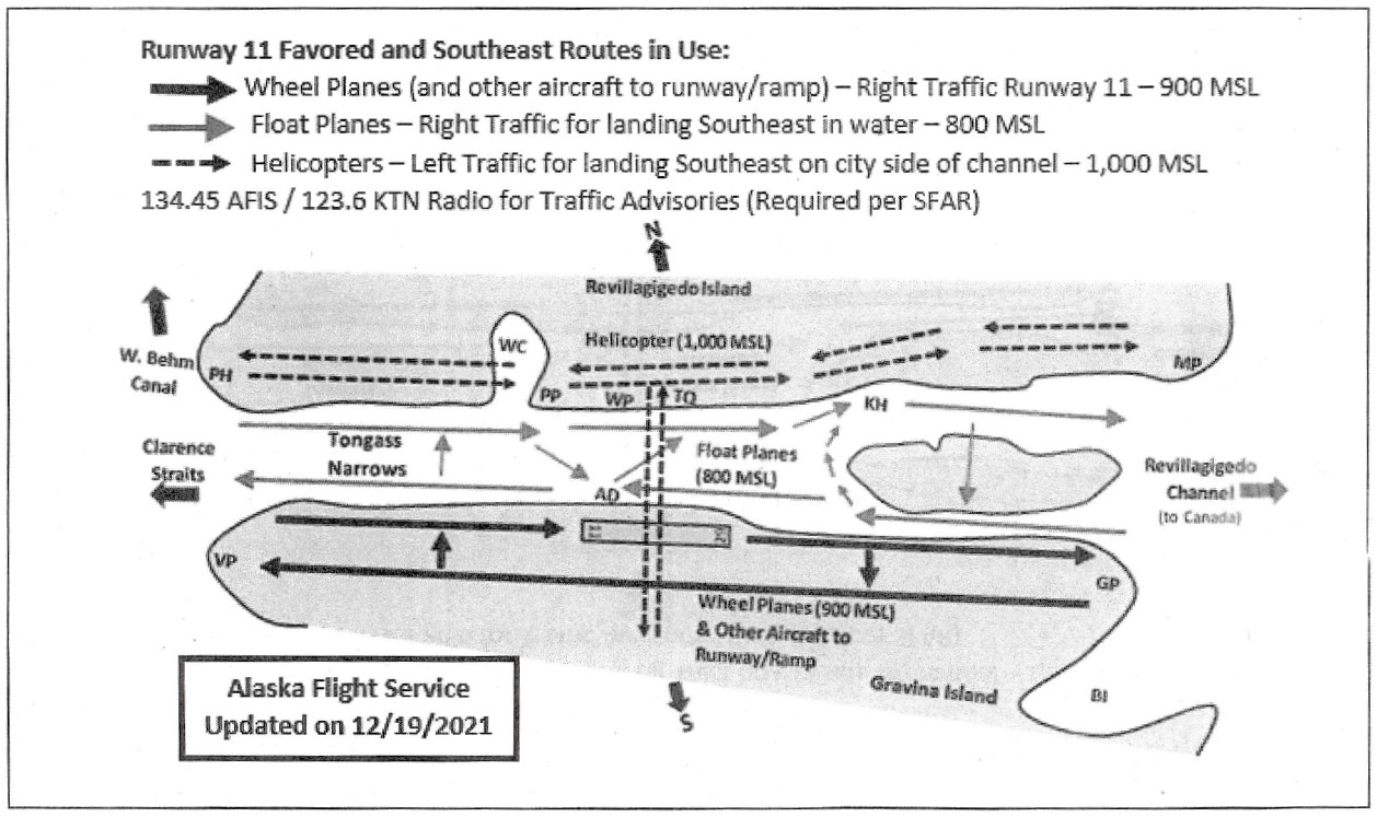 Ketchikan Runway 11 Favored and Southeast Routes In Use