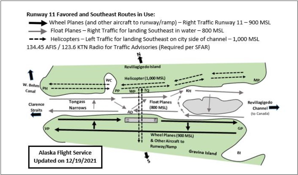 Ketchikan Runway 11 Favored and Southeast Routes In Use