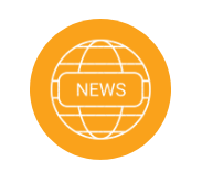 Orange circle with a white sign that says "news."