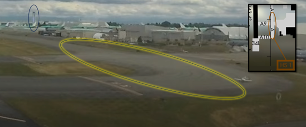 Illustration of area on Taxiway Alpha that is not visible from the control tower.