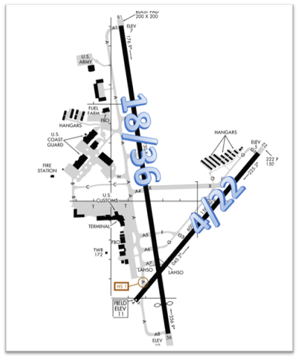 PIE Airport Diagram shows two intersecting RWYs-RWY 4/22 and RWY 18/36.