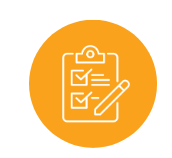 Orange circle with white clipboard.