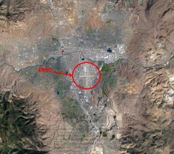 RNO is surrounded by higher terrain in all directions. 