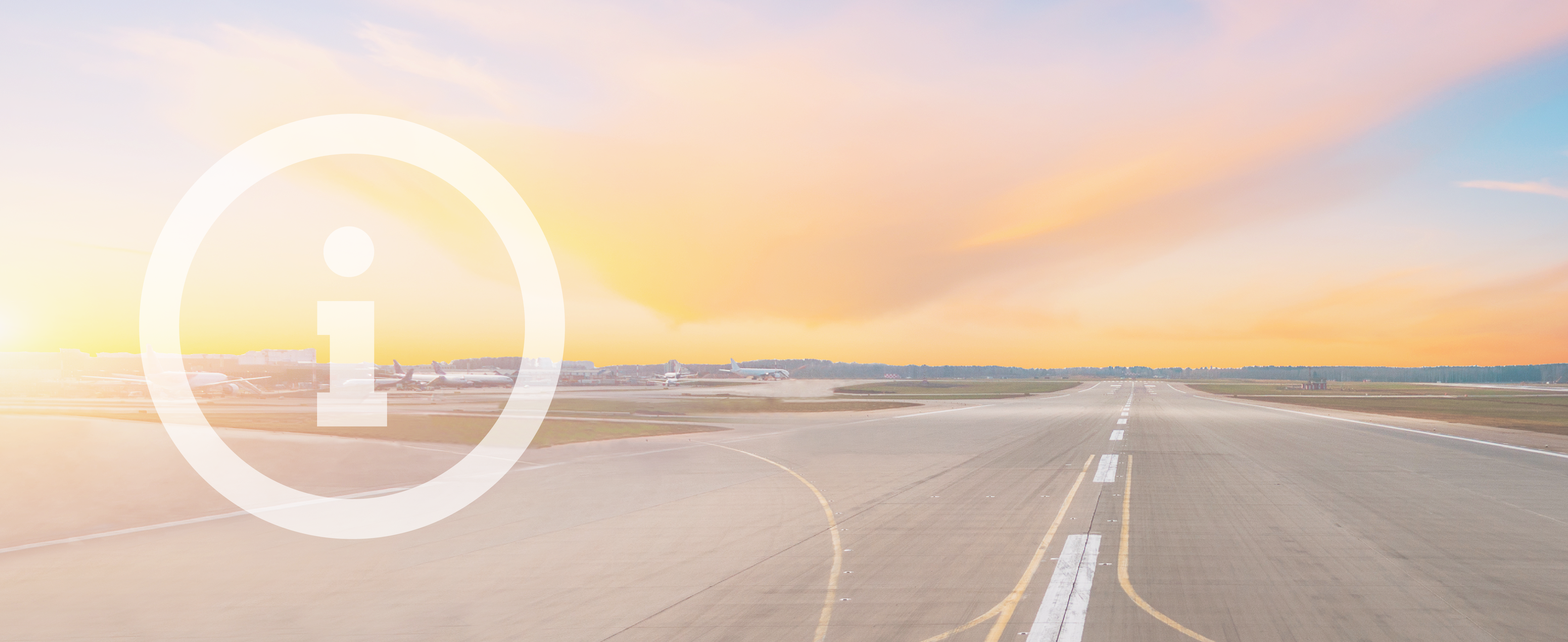 Image of airport runway with info icon