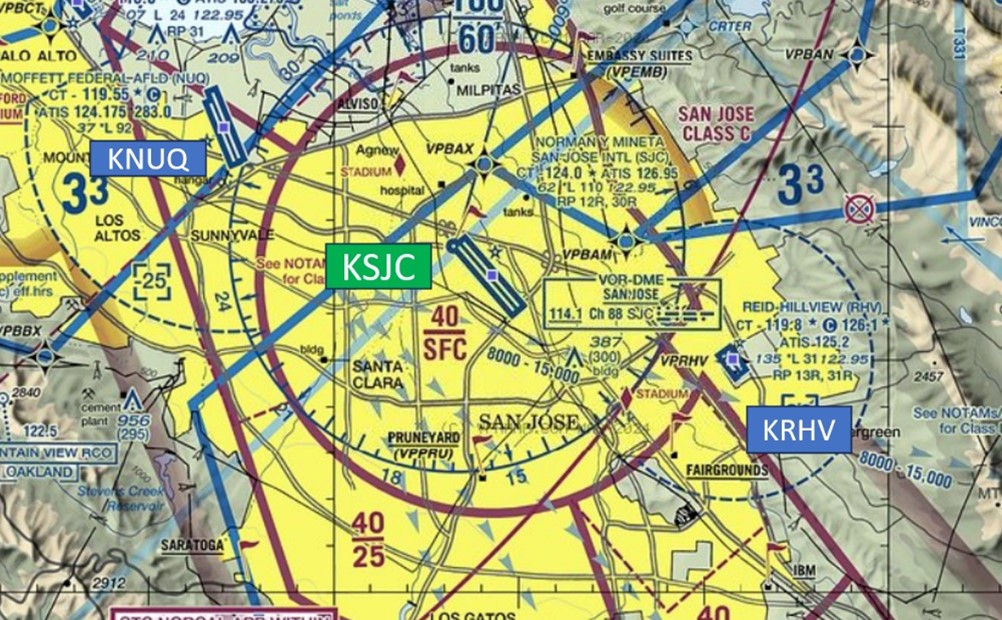Picture of the San Jose Airport airspace from the sectional chart.