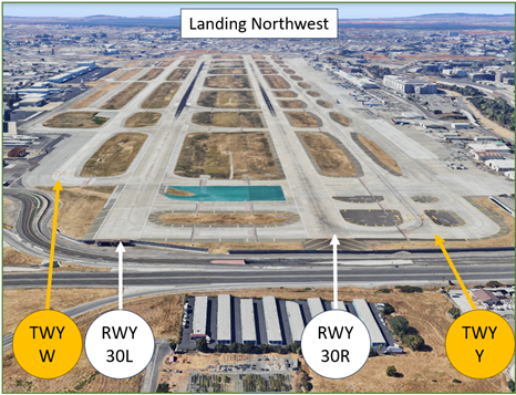 Picture of runways and taxiways when landing to the northwest.