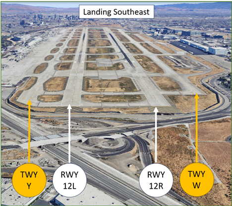 Picture of runways and taxiways when landing to the southeast.