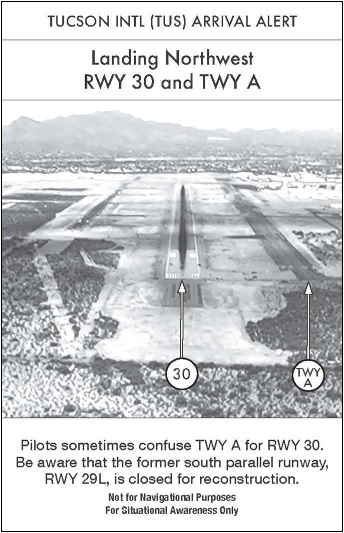 Sample Arrival Alert Notice for Tucson International Airport (TUS).