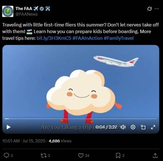 screenshot of X post -travel with kids video