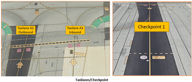 Picture of the location of checkpoint one and the taxilanes.