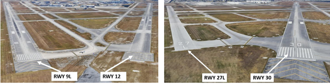 Wrong Surface Landing risk also exists due to the proximity of the approach ends of RWY 9L and RWY 12. Similarly, at the other end of the airport, the proximity of the approach ends of RWY 27L and RWY 30 have caused pilots to land on the adjacent RWY