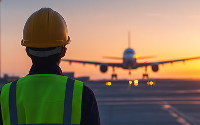 man watching plane take off