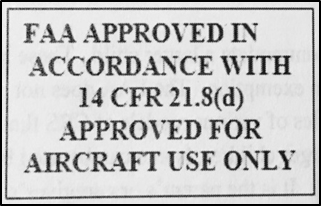 example of FAA approved seat in accordance with 14 cfr 21.8(d) approved for aircraft use only