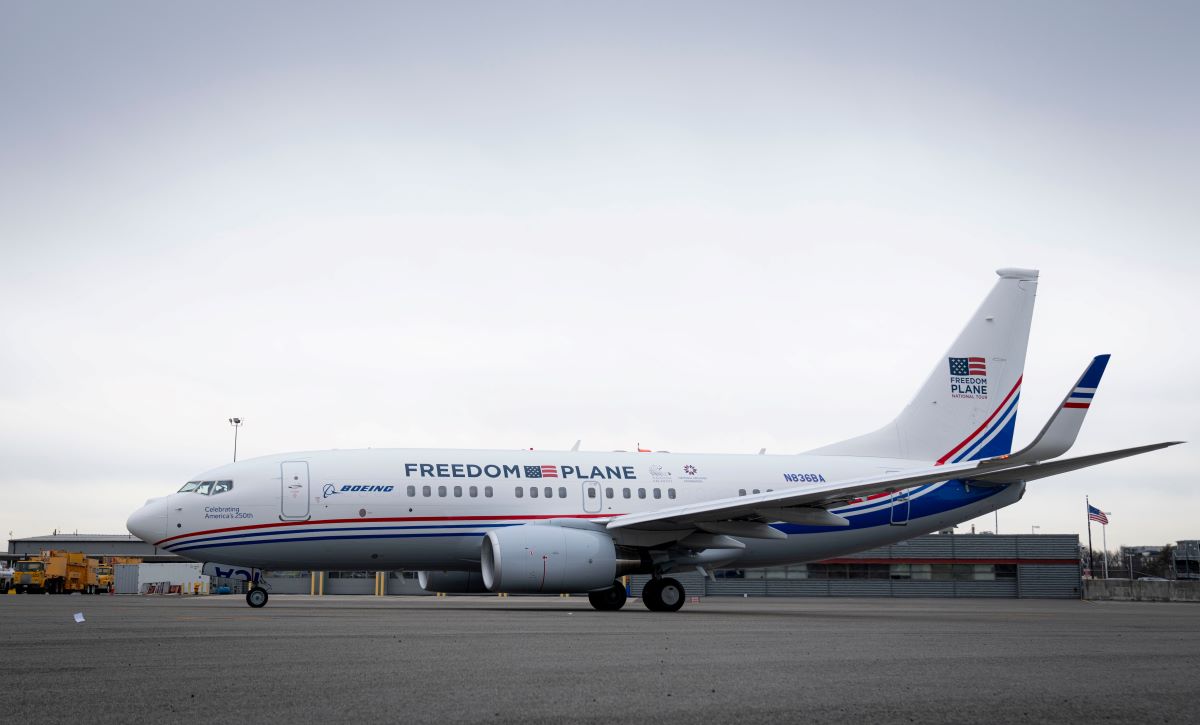 The Freedom Plane parked at Reagan National at the start of its historic mission to carry U.S. founding-era documents -- together for the first time -- to eight U.S. cities. (Photo: National Archives)