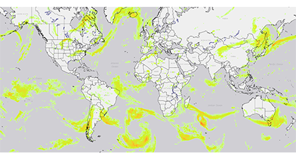 GTGG forecast sample screenshot depicting areas of turbulence globally.