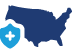 United States map with a health shield overlaid.