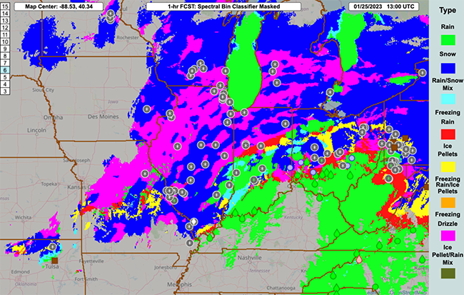 Screenshot of an mPING report showing various types of precipitation