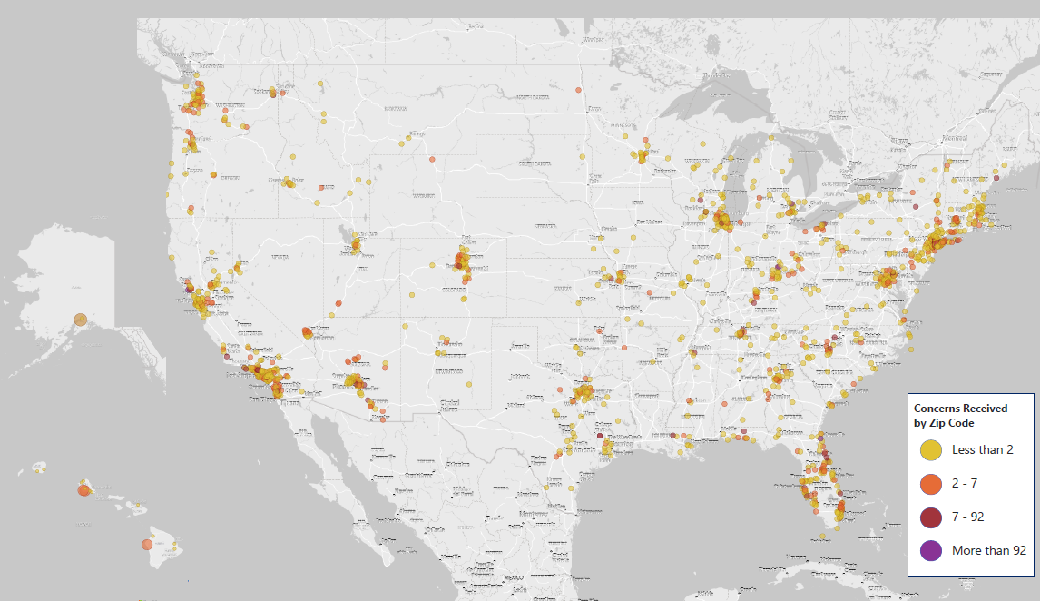 nationwide map of noise complaints and inquiries