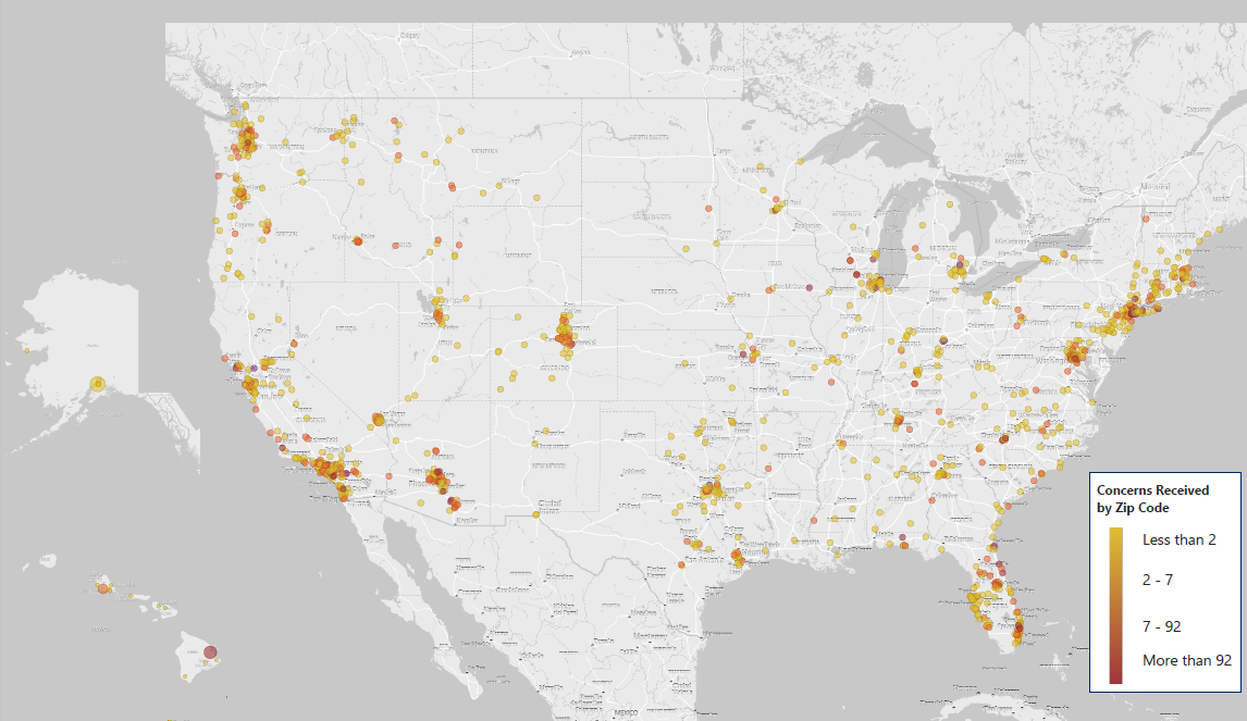 nationwide map of complaints and inquiries