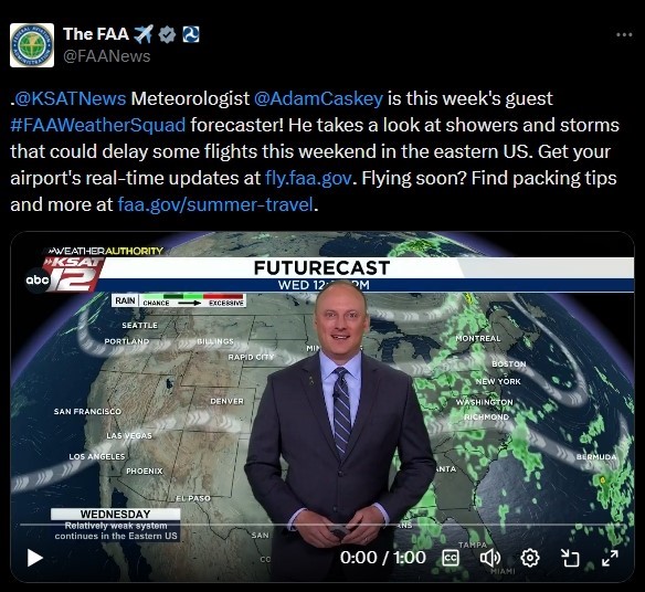 KSAT news meteorologist Adam Caskey as FAA Weather Squad's guest meteorologist