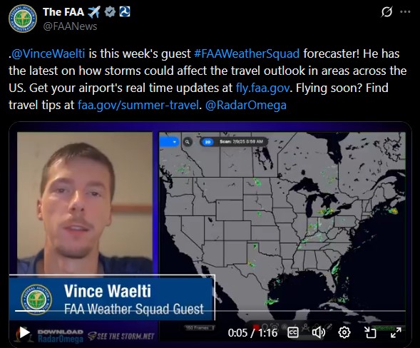 Vince Waelti as a guest weather forecaster for FAA Weather Squad
