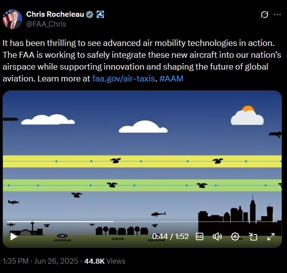 screenshot of x post from faa admin rocheleau