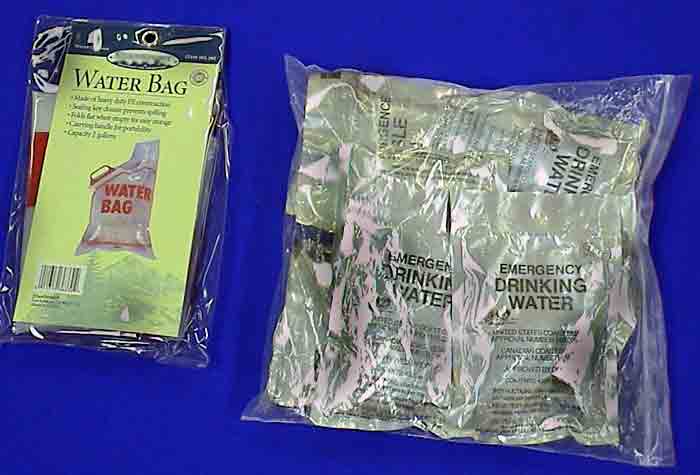 drinking water kit and water bag.