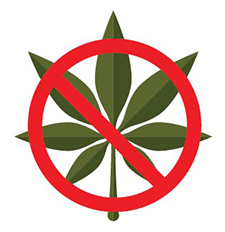 illustration of a marijuana leaf being banned