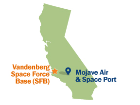 illustration of Vandenburg AFB, Mojave Air and SpacePort Edwards AFB