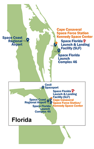 illustration of Space Coast Regional Airport, Cape Canaveral Air Force Station/Kennedy Space Center/Cape Canaveral Spaceport/Shuttle Landing Facility