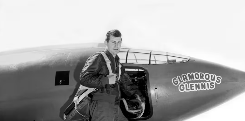 In 1947, U.S. Air Force Capt. Charles “Chuck” Yeager broke the sound barrier in the first manned supersonic flight. (wiki photo)