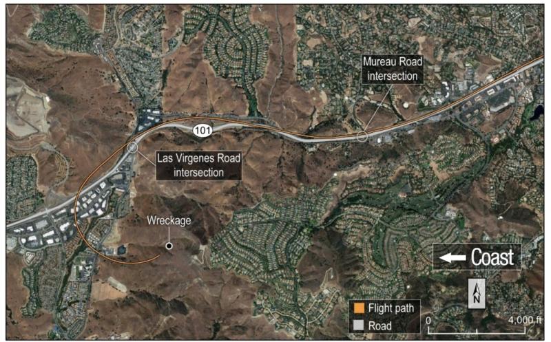 Map of area near accident site