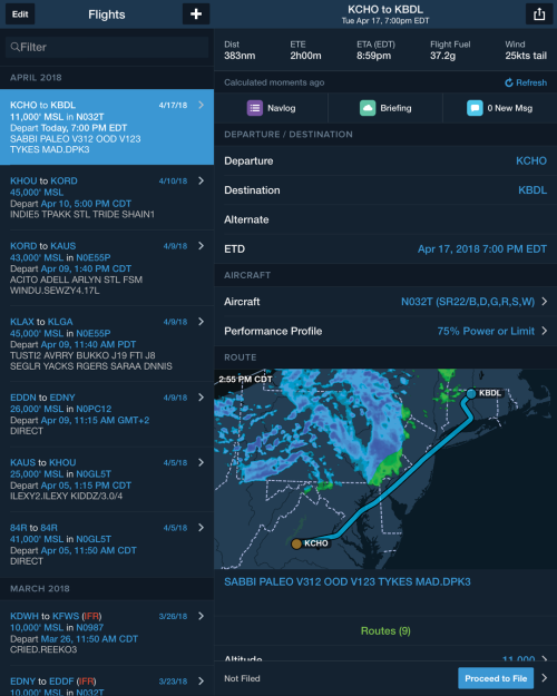 Foreflight form based flight planning graphic