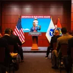 U.S. Department of Transportation Secretary Sean P. Duffy speaks to forum participants