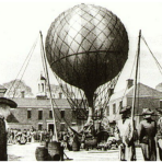 A rendering of Jean-Pierre Blanchard's ascent in a hot-air balloon -- America's first flight.