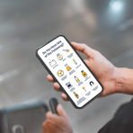 Passenger holding phone with hazmat images