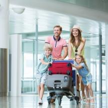 A family of travelers in the summer